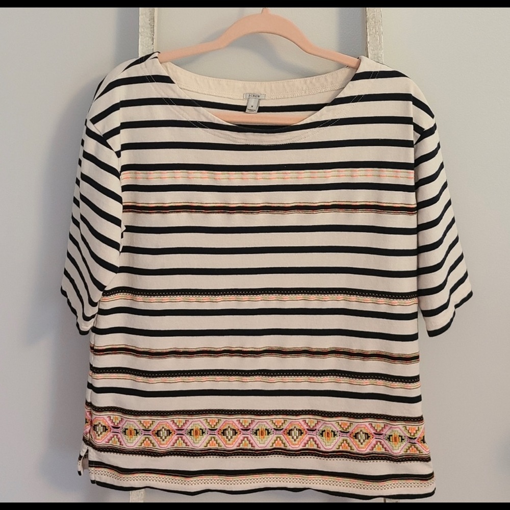 J Crew embroidered quarter sleeve top.
